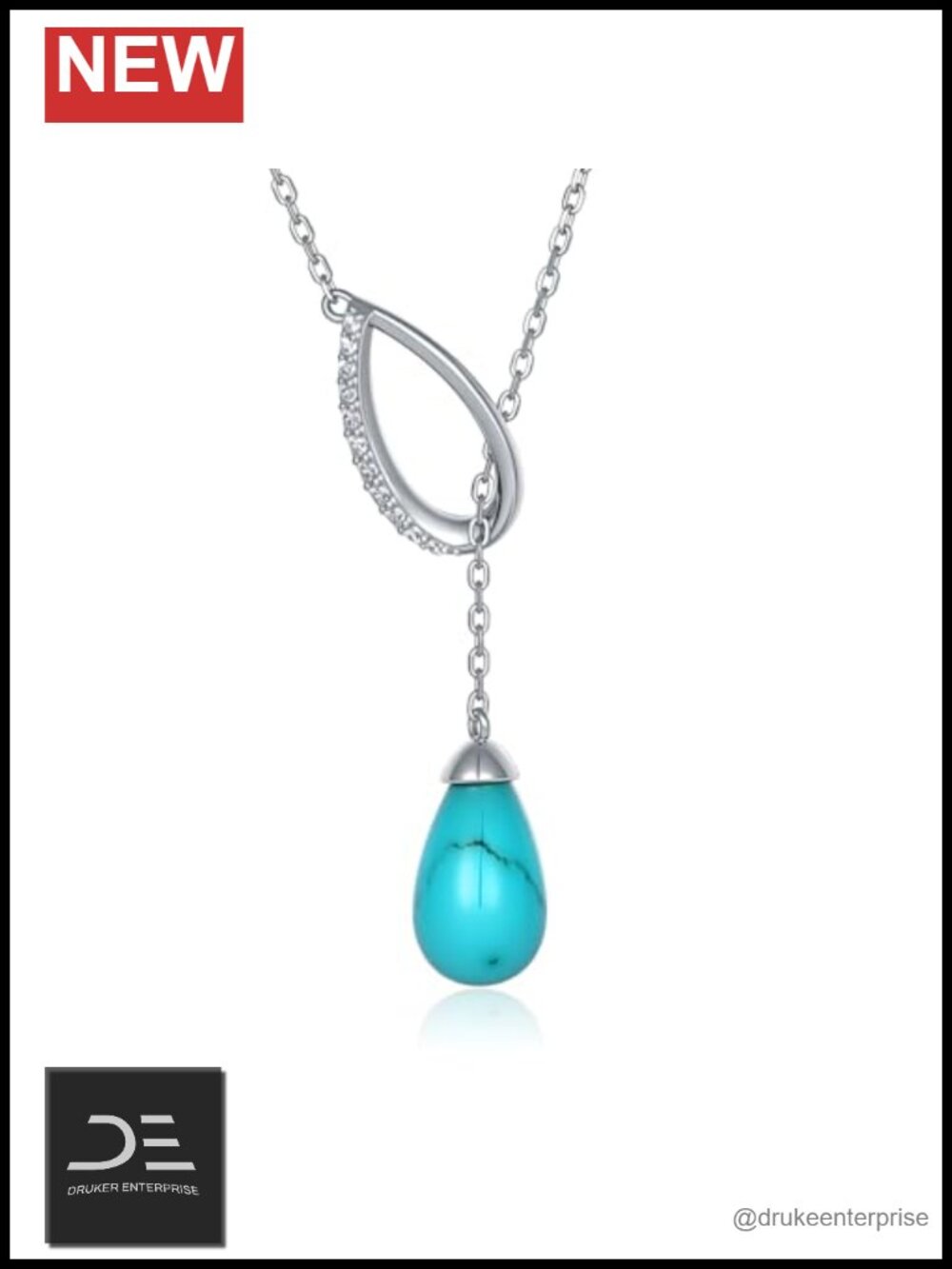 Genuine Turquoise Y Necklace Sterling Silver Circle Teardrop Pendant Vintage